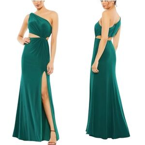 Mac Duggal One Shoulder Ruched Cut-Out Jersey Gown Size 2